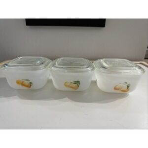 VTG Fire King Fruit Small Refrigerator Dish with Cover USA Hand Painted 4" Glass